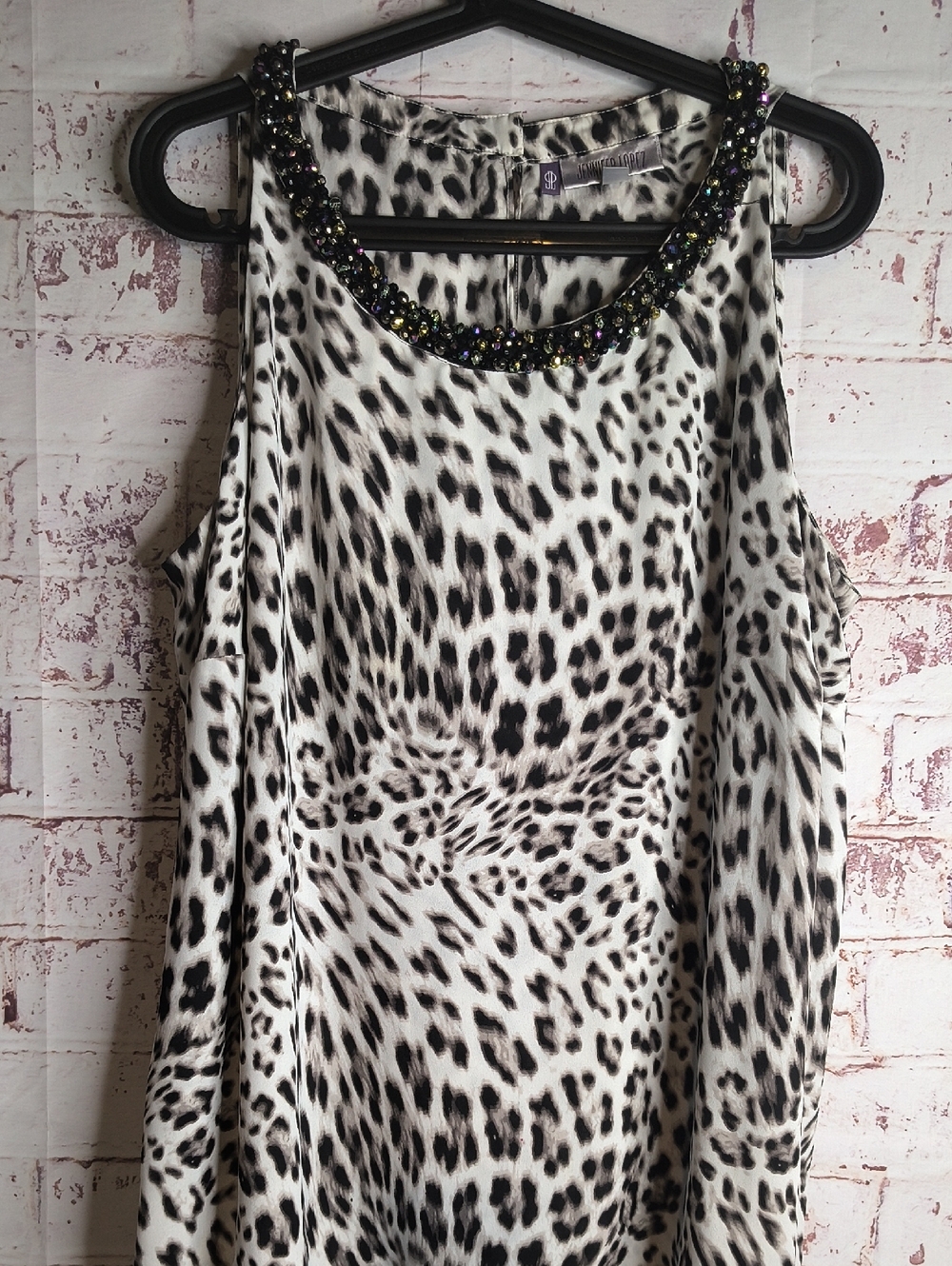 Jennifer Lopez Leopard Print Beaded Neckline 1X Sleeveless Top